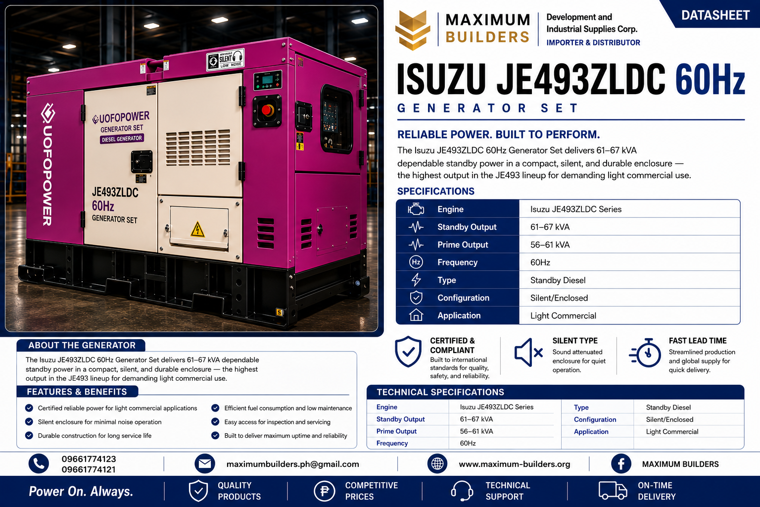 Isuzu JE493ZLDC 60Hz Generator Set Brochure