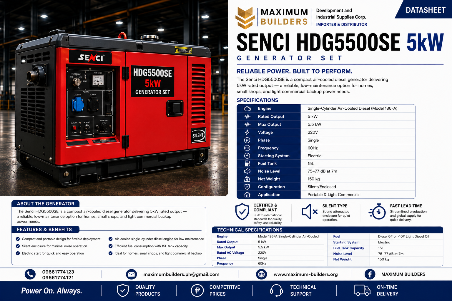 Senci HDG5500SE 5kW Generator Set Brochure