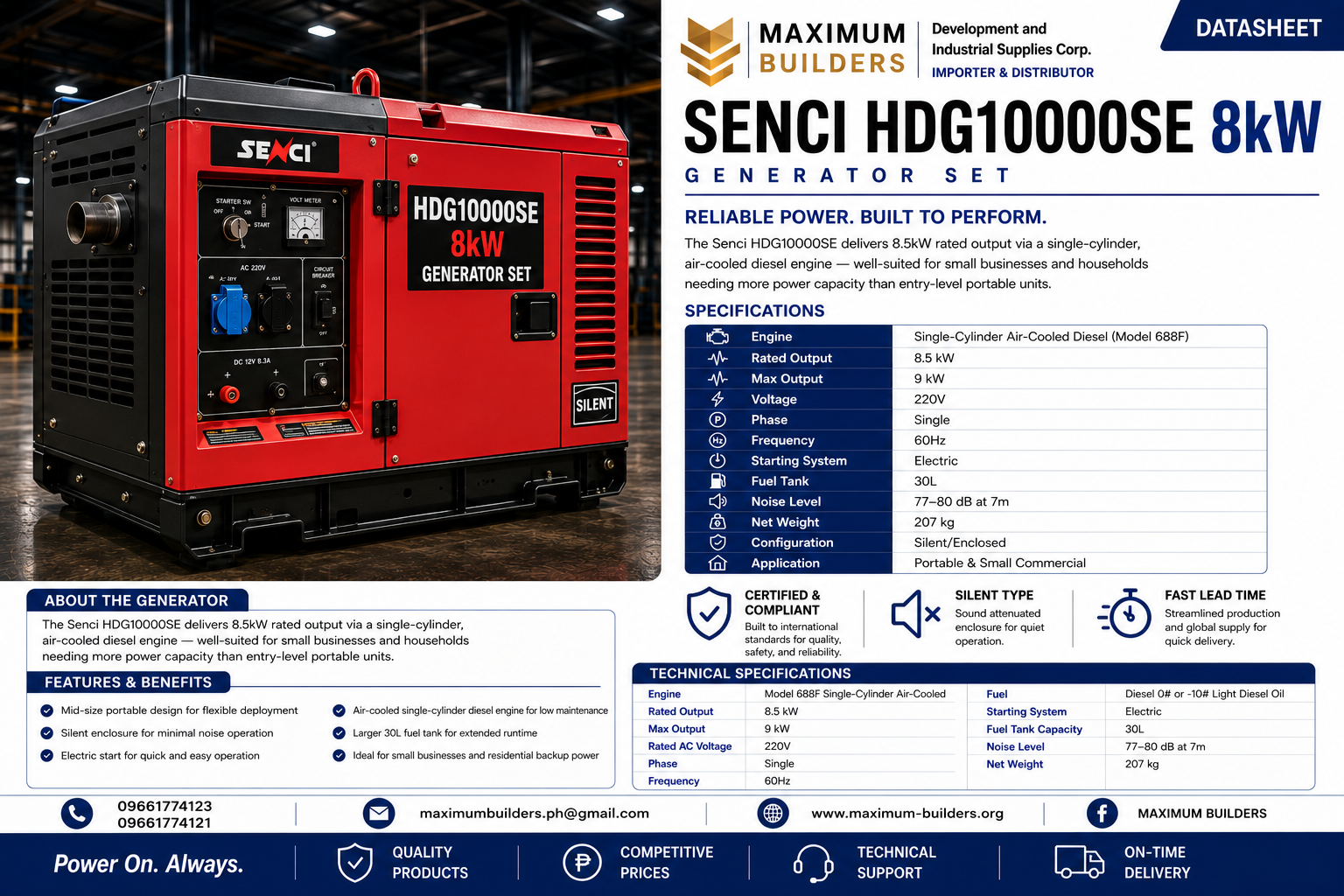 Senci HDG10000SE 8kW Generator Set Brochure