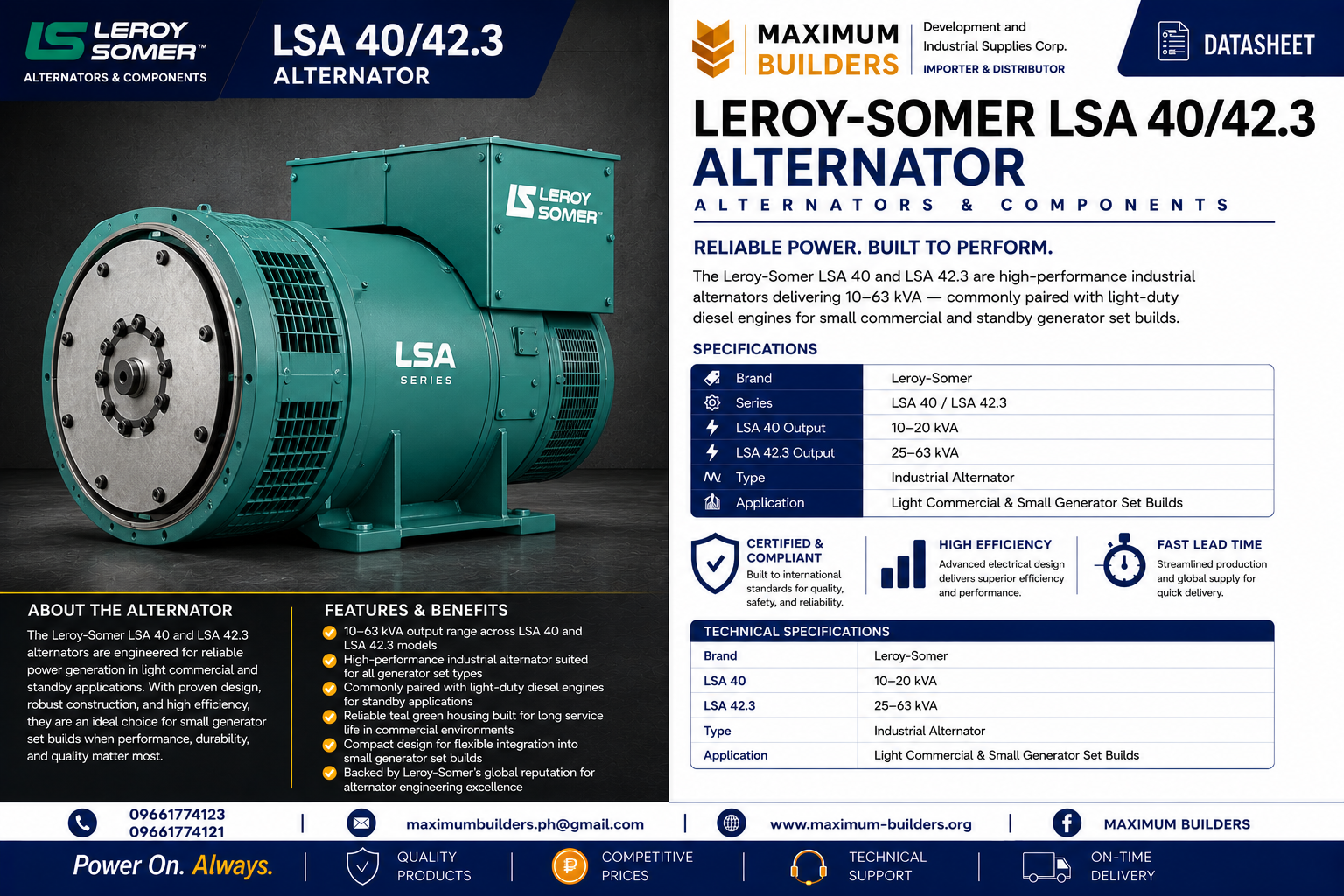 Leroy-Somer LSA 40/42.3 Alternator Brochure