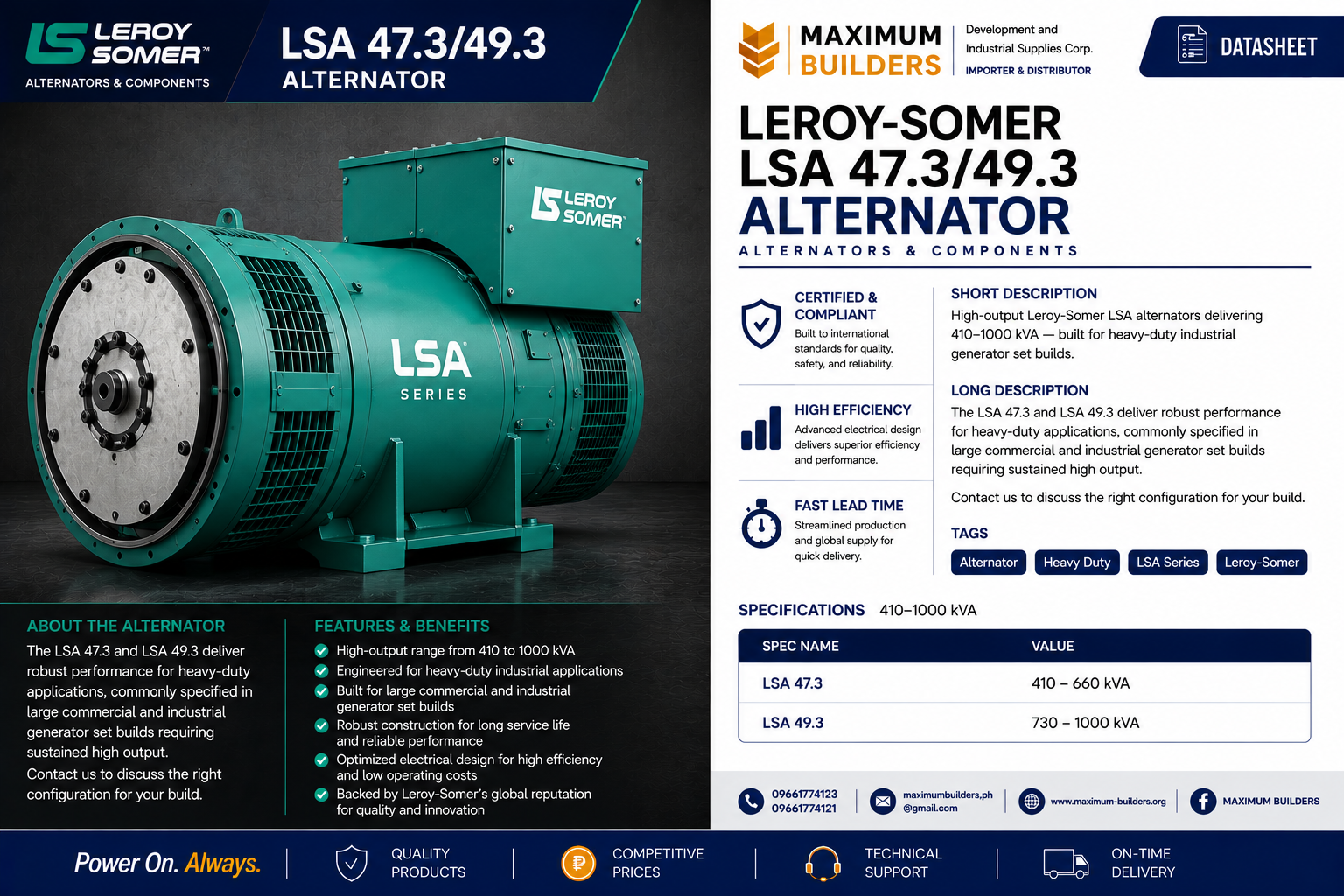 Leroy-Somer LSA 47.3/49.3 Alternator Brochure