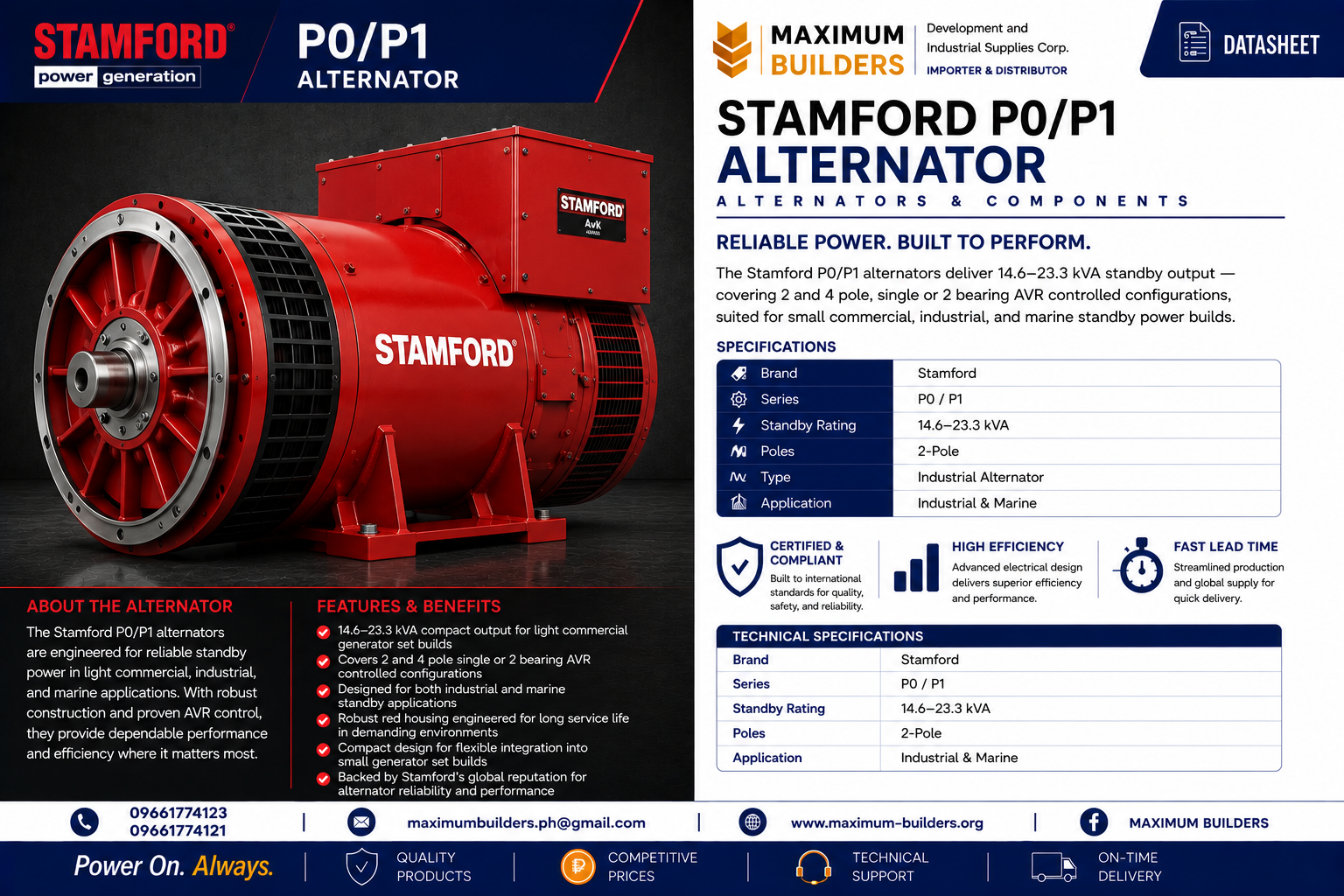 Stamford P0/P1 Alternator Brochure