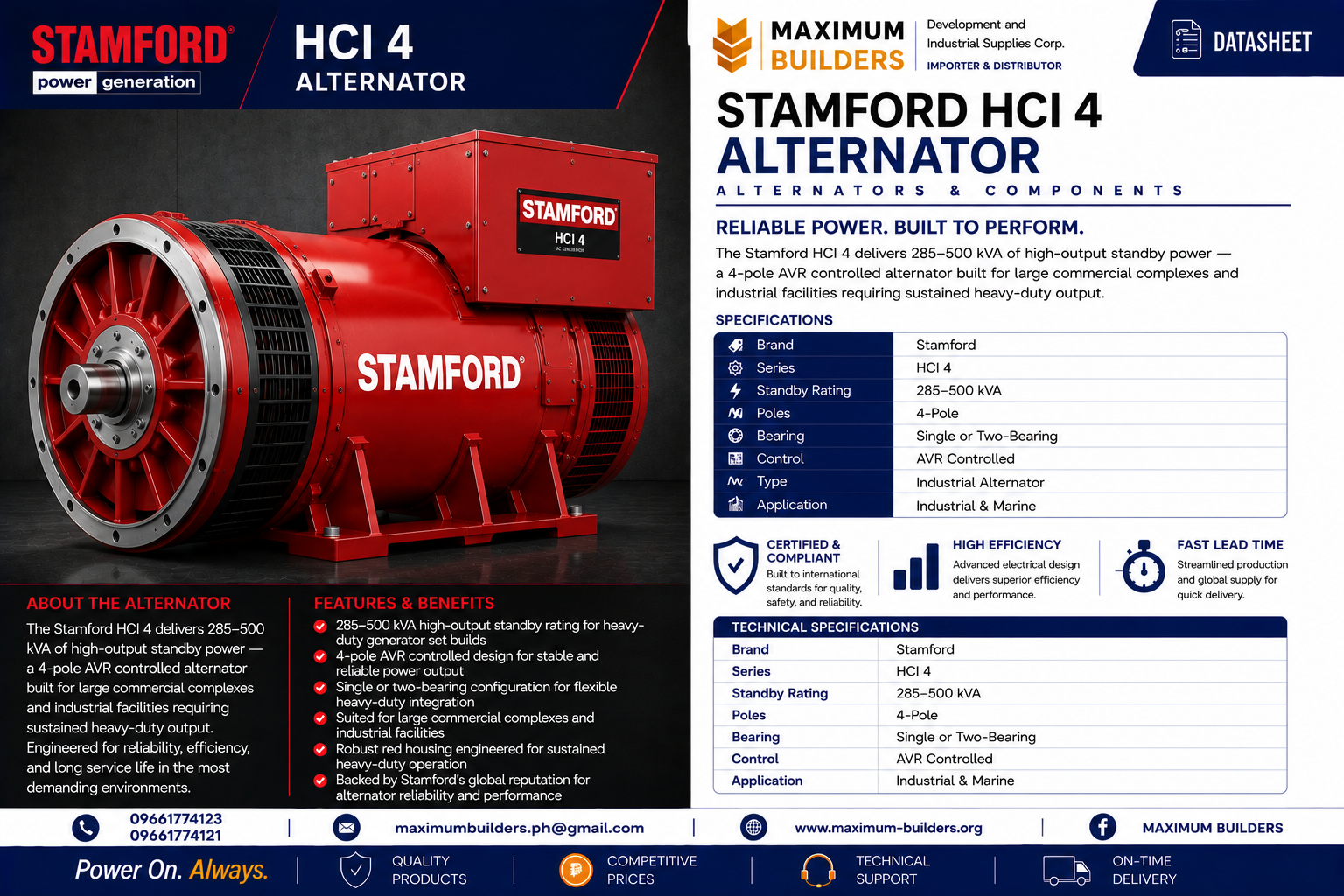 Stamford HCI 4 Alternator Brochure