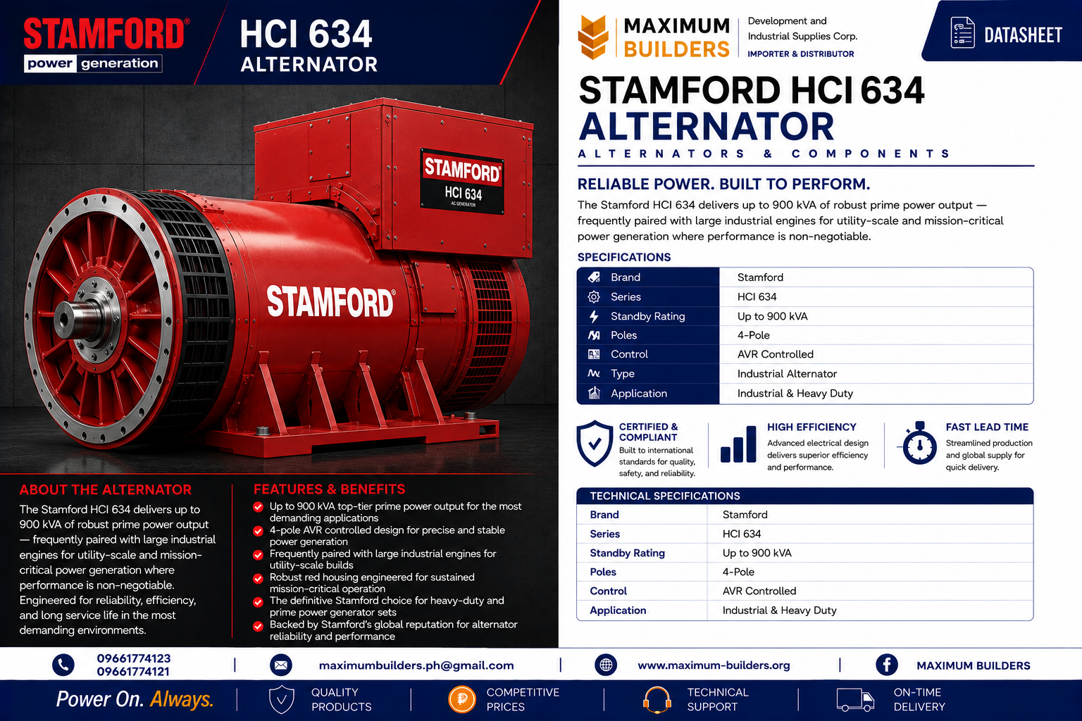 Stamford HCI 634 Alternator Brochure