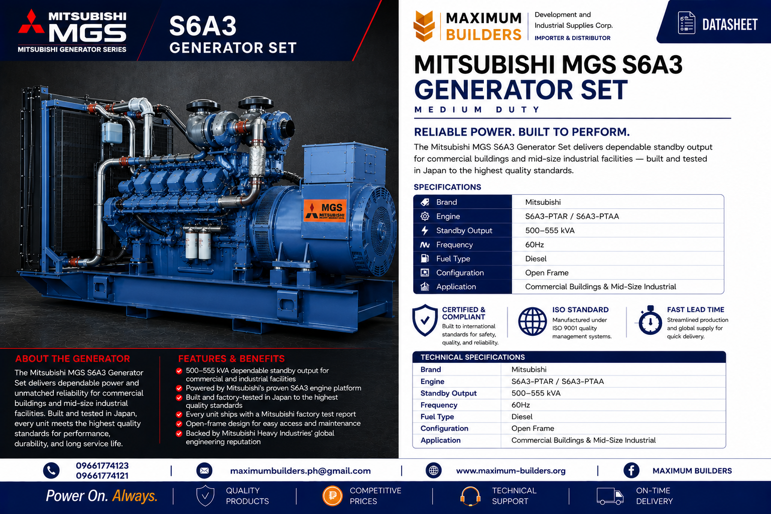 Mitsubishi MGS S6A3 Generator Set Brochure