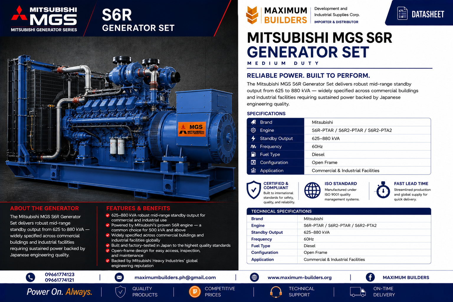 Mitsubishi MGS S6R Generator Set Brochure