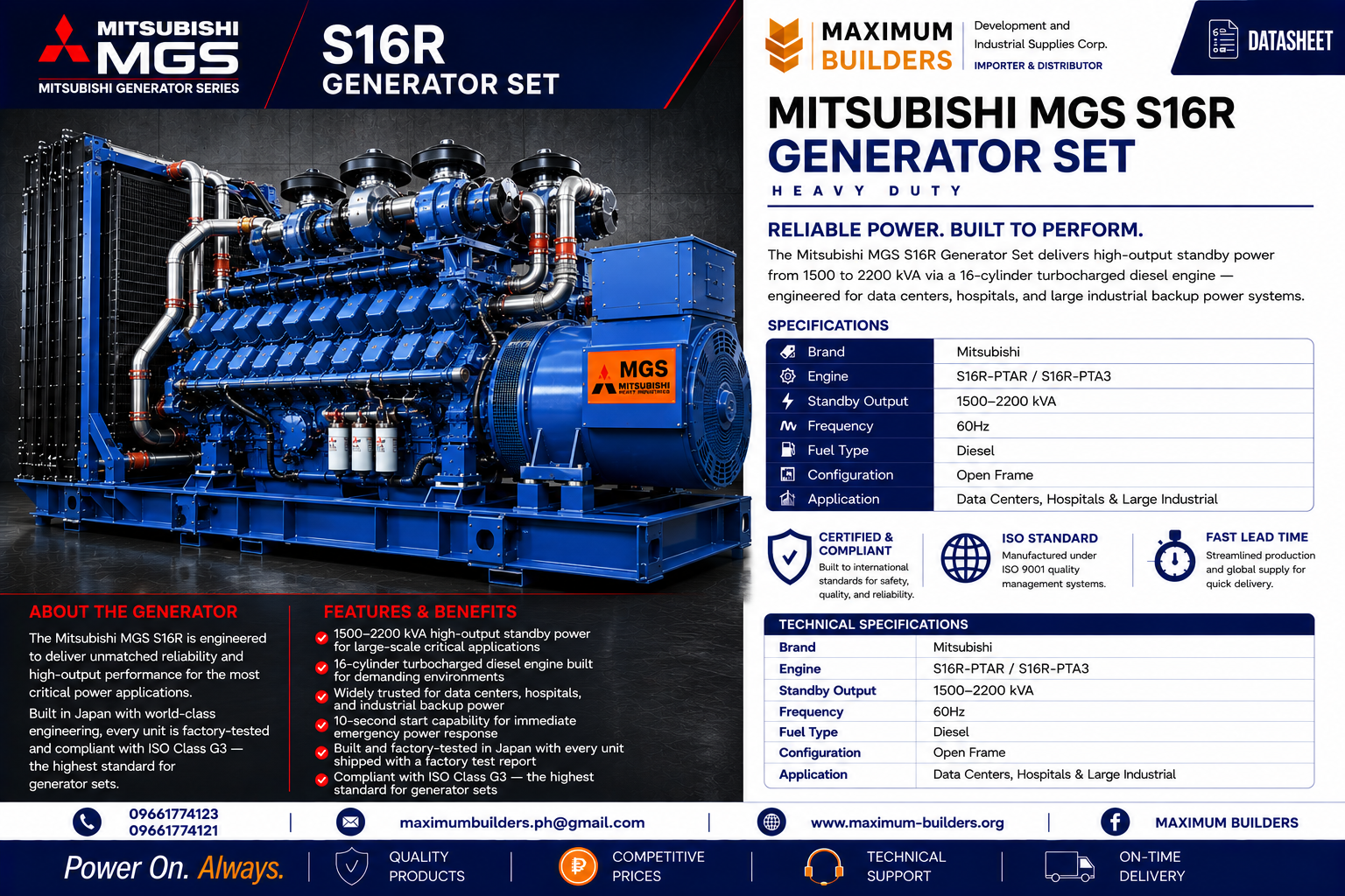 Mitsubishi MGS S16R Generator Set Brochure
