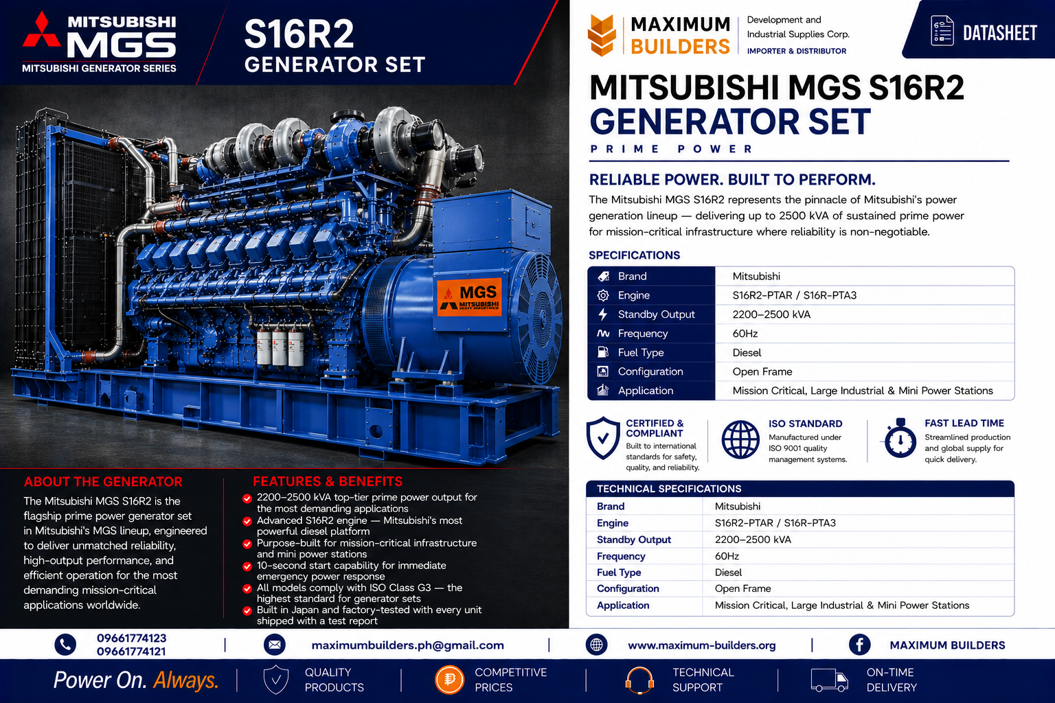 Mitsubishi MGS S16R2 Generator Set Brochure